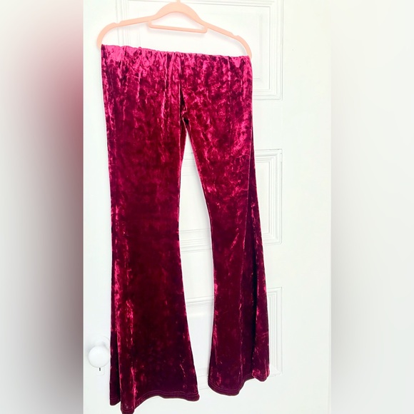 Crushed Velvet Magenta Pink Bell Bottoms Stretchy Pants Elastic Waist in Size XL - Picture 5 of 7